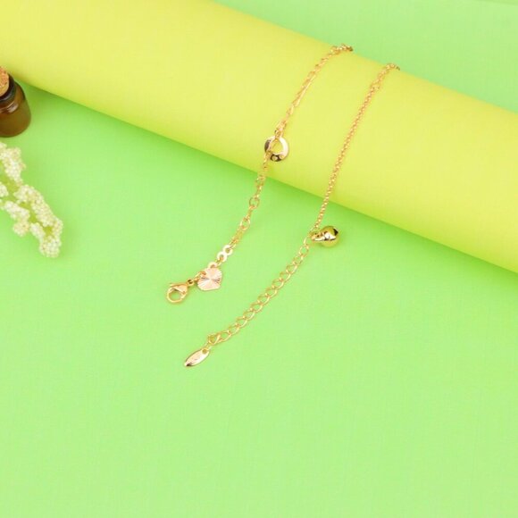 "Rose Gold Anklet with Heart & Leaf Charms, Elegant Minimal Design, XPAL1187 - Picture 4 of 12